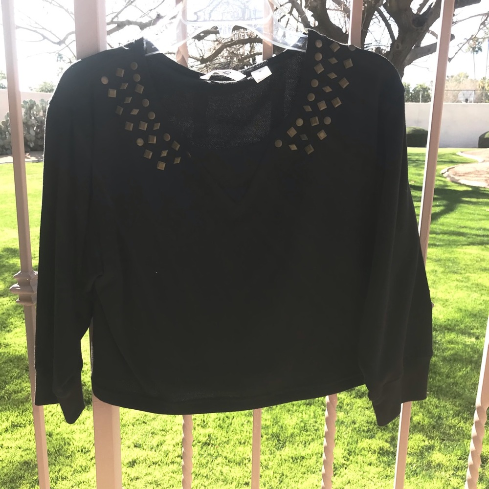 Black Cropped Sweatshirt with Studs